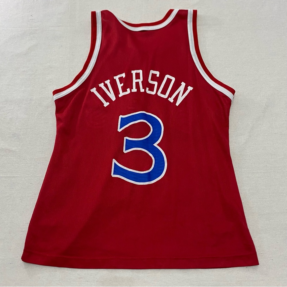 Vintage Champion Philadelphia 76ers Sixers Jersey Men's 40 Red Allen Iverson #3 - Picture 7 of 10